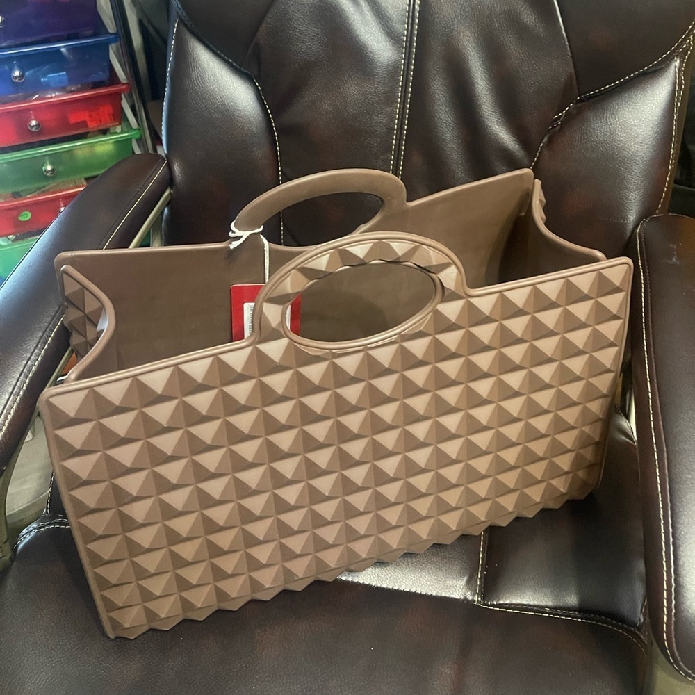 Valentino Garavani Le Troisième Brown Geometric Tote Bag